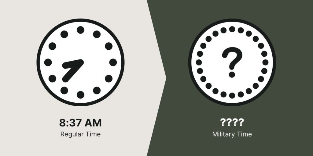 8:37 AM represented on a regular clock and an unknown time on the military clock